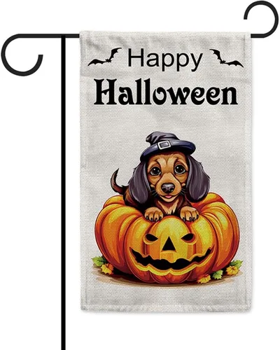 Miniatura 17 de Bandera de jardín de bulldog de Halloween de 12.5 x 18 pulgadas, vertical, doble cara, calabaza de Feliz Halloween, linda cachorro, decoración