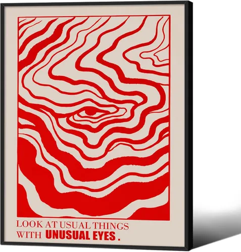Miniatura 18 de Medpol Lienzo retro rojo abstracto de ojos para pared, póster hippie trippy, citas de afirmación, decoración de pared de los años 60 y 70