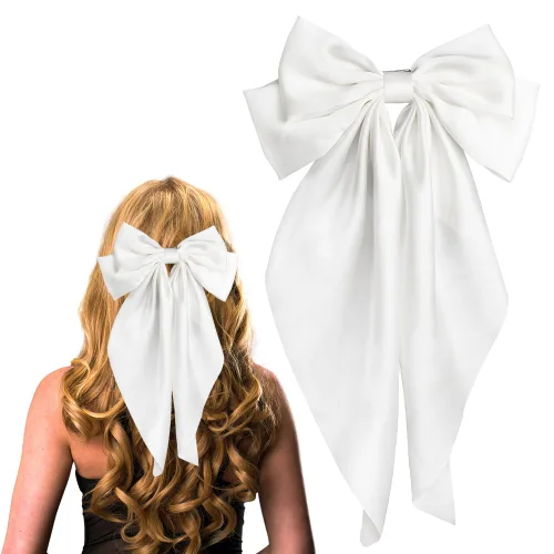 Miniatura 5 de Pufandor - Lazo para el cabello de satén sedoso para mujeres, lazos rojos para niñas, pasadores de lazo, cola larga con clips, lazos grandes