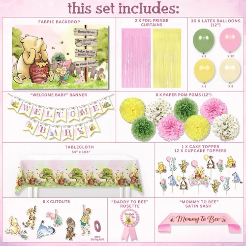 Miniatura 4 de Decoración de Baby Shower Winnie en Rosa – Globos de Winnie the Pooh, Telón de Fondo, Bandera de Bienvenida al Bebé, Mantel, Adornos para Pastel