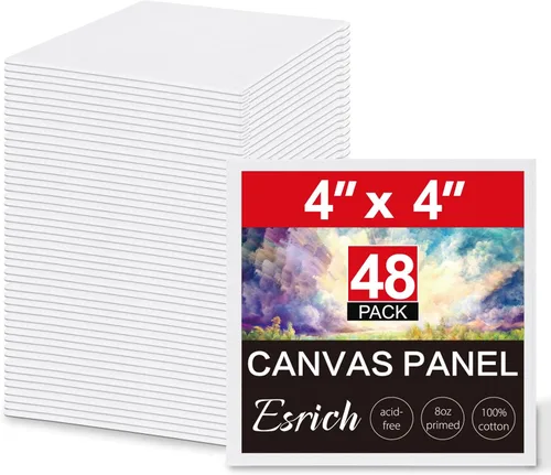 ESRICH Tableros de lona para pintura, paquete de 48 lienzos para pintar 4x4 pulgadas, 100% algodón, pequeños lienzos imprimados sin ácidos, mini