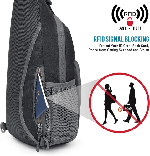 Miniatura 6 de G4Free Bolso bandolera RFID, mochila cruzada para el pecho, bolso de hombro para senderismo al aire libre Gris oscuro