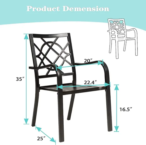 Miniatura 5 de 2 sillas de comedor al aire libre, sillas apilables de hierro forjado para patio, bistró, con reposabrazos para jardín, porche, patio trasero, Negro