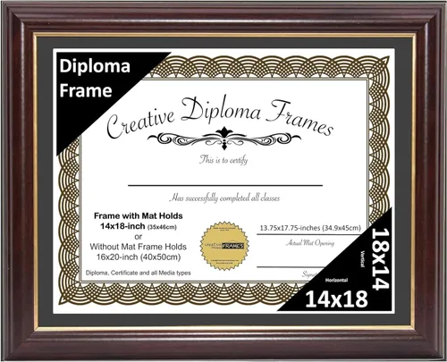 Miniatura 85 de Creative Picture Frames Marco para Diploma de Caoba con Borde Dorado de 12x16 pulgadas con Vidrio y Paspartú Negro y Colgadores de Pared Instalados