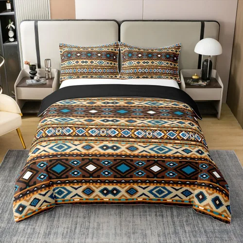 Miniatura 12 de Juego de ropa de cama 100% algodón exótico con funda de edredón individual, diseño tribal, suroeste americano, étnico, bohemio, abstracto
