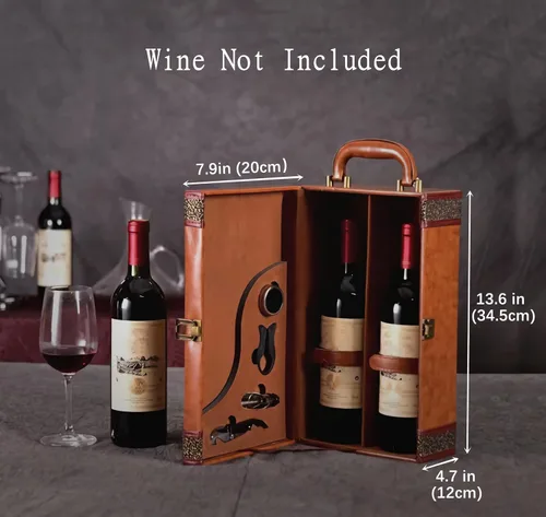 Miniatura 5 de Caja de regalo de vino con juego de 4 accesorios de vino, funda portátil para dos botellas de vino para Navidad, boda, aniversario, fiesta, caja