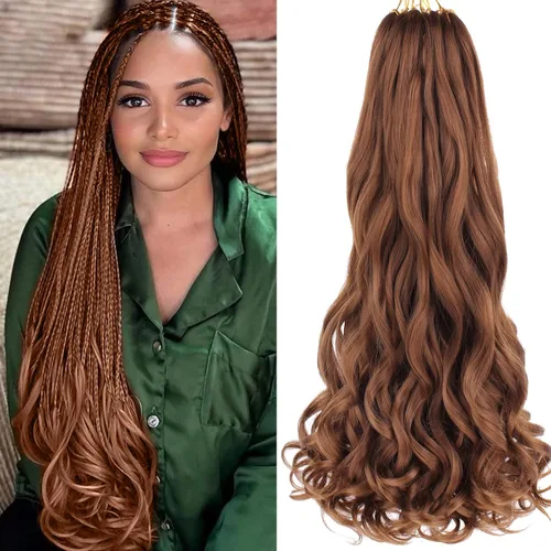 Miniatura 66 de COOKOO 9 paquetes de cabello rizado francés trenzado de 18 pulgadas, suave y flexible, cabello trenzado de alta calidad, rizos franceses, extensión