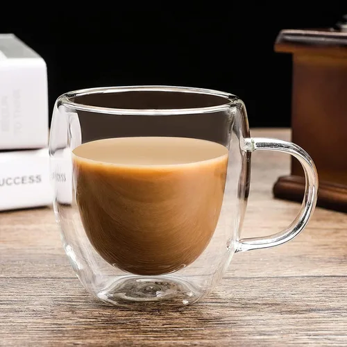 Miniatura 4 de Tazas de café de vidrio de 8 oz de doble pared, juego de 4 tazas de vidrio transparente, tazas de café de vidrio de borosilicato aisladas con asa