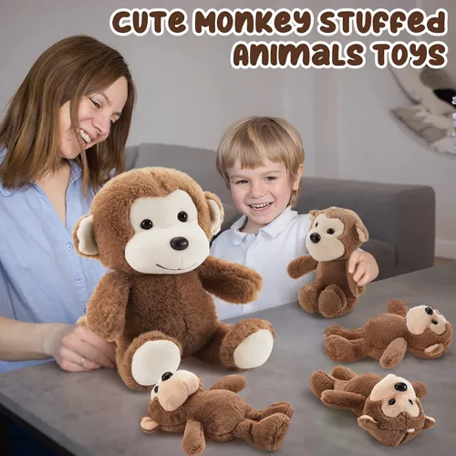 Miniatura 5 de Lewtemi 5 piezas de animales de peluche grandes de mono con 4 lindos monos de peluche suaves animales de peluche para niños y niñas, regalos
