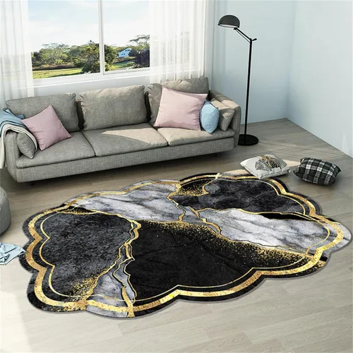 Alfombra de área de mármol negro dorado y gris, 2 x 3 pies, alfombras impresas con patrón geométrico moderno, alfombra decorativa de forma