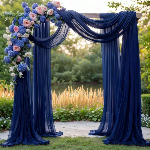 Miniatura 42 de Tela drapeada para arco de boda de 28 x 19 pies, telón de fondo de tela de gasa transparente, 1 panel de cortinas de rosa polvorienta para Cortina