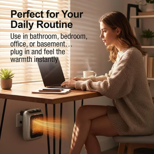 Miniatura 5 de Ontel Handy Heater Turbo Wall Outlet Calentador Enchufable - Calentador de Espacio de Cerámica Portátil para Interiores con Termostato Ajustable