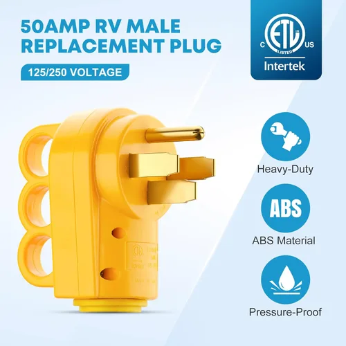 Miniatura 3 de Kohree Enchufe Macho de 50 Amperios para RV, Enchufe de Repuesto de 125 250V para RV, Receptáculo NEMA 14-50P de Servicio Pesado con Mango de Agarre