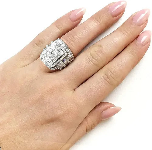 Miniatura 3 de Anillo de plata de ley 925 brillante con diamantes de piedras preciosas de circonita cúbica, juegos de novia de diamantes de circonita cúbica