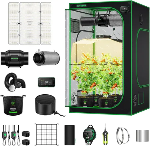 VIVOSUN GIY Sistema de Tienda de Cultivo Inteligente 4x4, Kit de Tienda de Cultivo con WiFi Integrado, con Ventilación y Circulación Automatizadas,