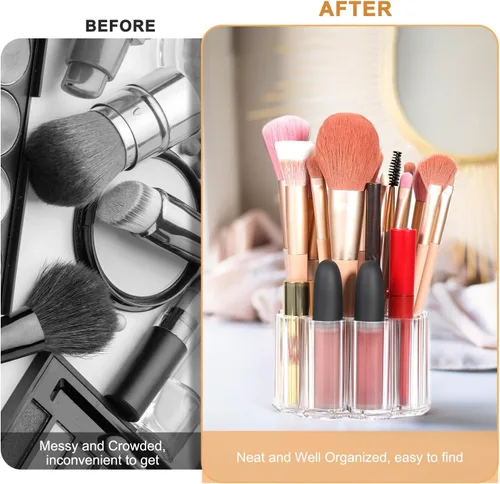 Miniatura 3 de Organizador de brochas de maquillaje dividido, 12 ranuras profundas, soporte para brochas cosméticas de acrílico transparente y almacenamiento