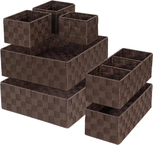 Miniatura 12 de Organizador de cajones, cestas de cubo para estantes de almacenamiento, canasta tejida pequeña hecha a mano, contenedores de almacenamiento poco