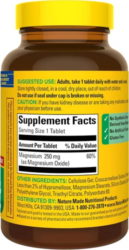 Miniatura 8 de Nature Made Óxido de magnesio 250 mg, suplementos de magnesio para hombres y mujeres, apoyo para la salud muscular, corazón, huesos y nervios, 200