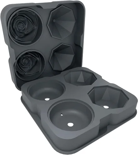 Miniatura 5 de HANCELANT - Bandeja para cubitos de hielo, moldes para cubitos de hielo de 2.5 pulgadas, rosa de silicona de 2 cavidades y 2 bolas de hielo de Negro