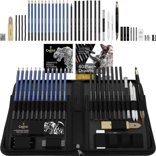 Castle Art Supplies 40 piezas de lápices de dibujo y bocetos de primera calidad con tutorial | para artistas, profesionales o principiantes |