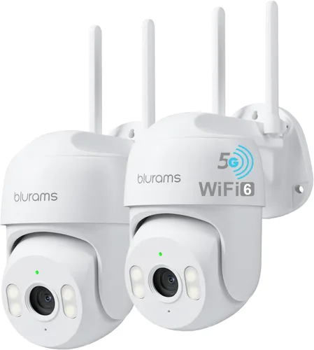 blurams Cámara de seguridad 2K para exteriores, cámara para exteriores con panorámica e inclinación con cable con visión de 360°, seguimiento de