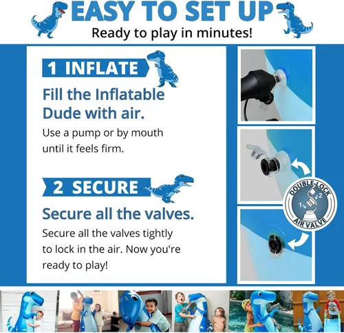 Miniatura 8 de INFLATABLE DUDES Dinosaurio - Saco de boxeo para niños Ya lleno de arena Bolsa Bop Juguete de boxeo inflable Saco de boxeo para niños Blue