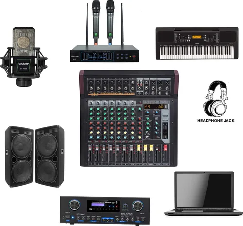 Miniatura 4 de Boytone BT-88MX- Mezclador de sonido de audio Bluetooth Studio de 9 canales, interfaz de controlador de sonido DJ, conector de micrófono XLR, 1