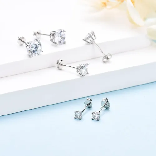 Miniatura 4 de Aretes de tuerca de plata de ley para mujer, 3 pares de aretes pequeños de circonita cúbica para cartílago, pequeños aretes de trago