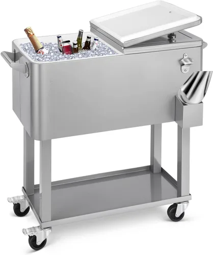 Carrito de hielera rodante de 80 cuartos de galón, carro enfriador para patio, bar de bebidas para fiestas en el patio trasero, con soporte de
