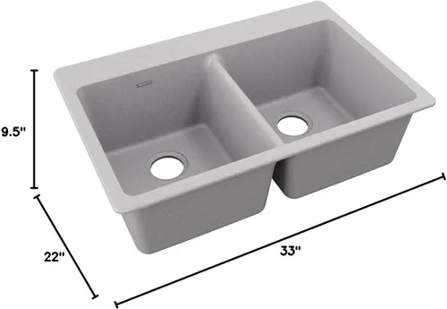 Miniatura 3 de Elkay Quartz Classic ELG3322GS0 Greystone - Fregadero de montaje superior con doble cuenco Piedra gris
