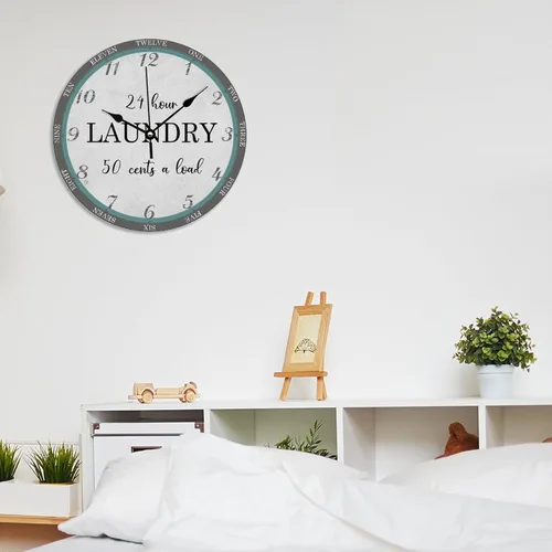 Miniatura 7 de Reloj de pared de lavandería de 10 x 10 pulgadas, decoración de cocina, regalo de baño, reloj de PVC, silencioso, sin tictac, retro, fácil de leer