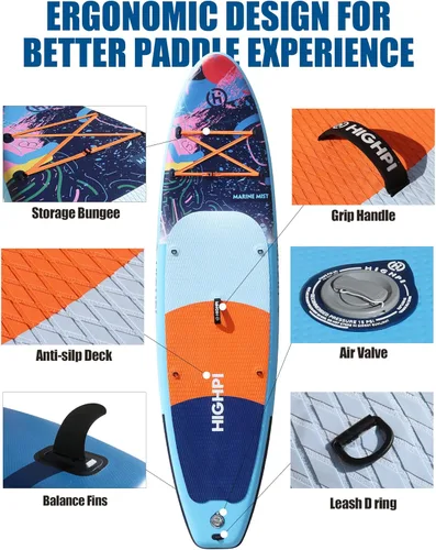 Miniatura 5 de Inflatable Stand-Up Paddle Board: Wide SUP with Full Accessories, Anti-Slip EVA Deck, Paddleboard for Yoga/Surfing/Fishing & More, for Youth &