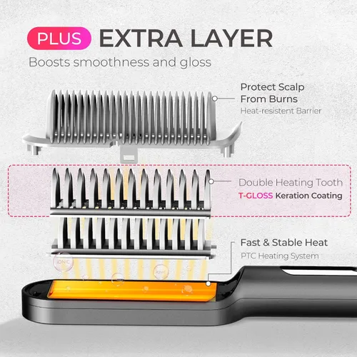 Miniatura 4 de TYMO Ring Plus Cepillo Alisador de Cabello Iónico - Peine Alisador con Iones Negativos para Mujeres, Revestimiento de Titanio, 9 Configuraciones