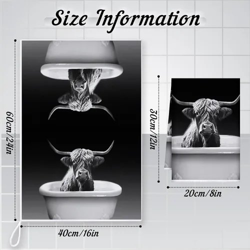 Miniatura 4 de Boyiee Juego de 6 toallas de cocina de ganado Highland, divertidas toallas de baño de vaca en blanco y negro, absorbentes de 24 x 16 pulgadas, lindo
