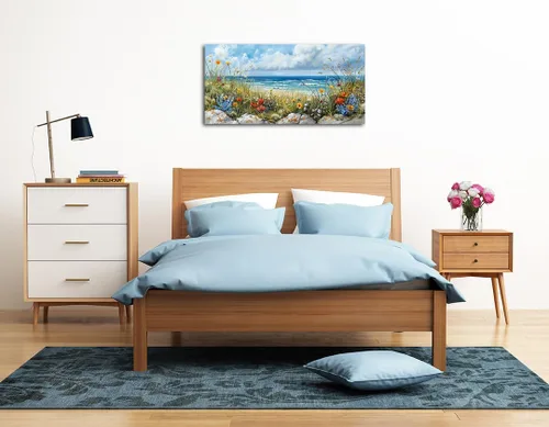 Miniatura 5 de Rtriel Arte de pared de flores de playa para sala de estar, pintura de flores silvestres, impresiones en lienzo floral, decoración de pared