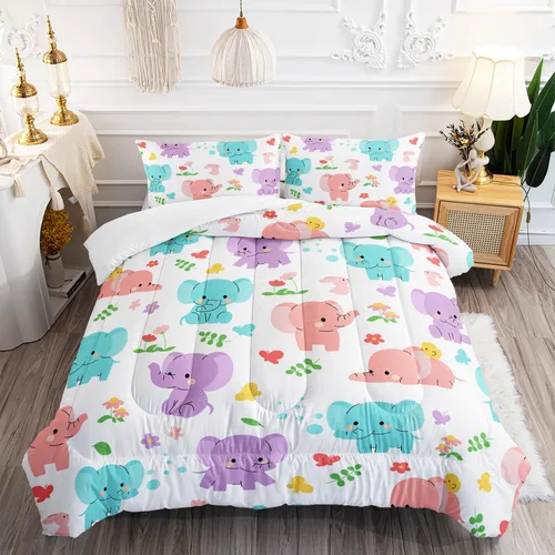 Miniatura 27 de AILONEN Juego de ropa de cama con estampado de gato en acuarela, tamaño individual con gatos y huellas para niños y niñas, juego de edredón suave