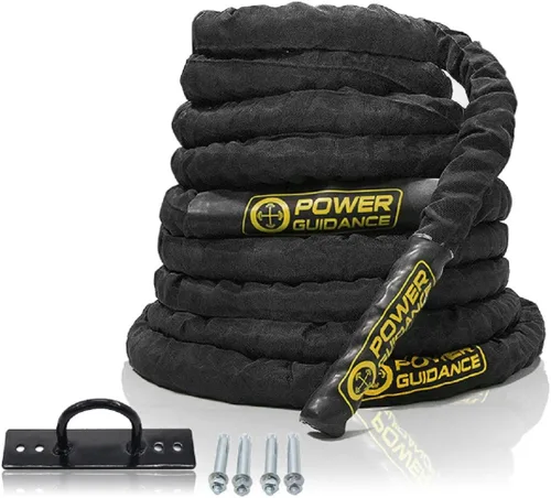 POWER GUIDANCE Cuerda de batalla, de 1.5/2 pulgadas de diámetro, de poliéster dacrón, de 9/12/15,2 m de longitud. Equipo de ejercicio para gimnasio