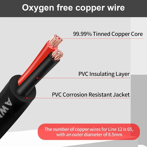 Miniatura 2 de Cable eléctrico calibre 10 con 2 conductores de cobre puro, libres de oxígeno, trenzados, de cloruro de polivinilo, flexible, para tiras