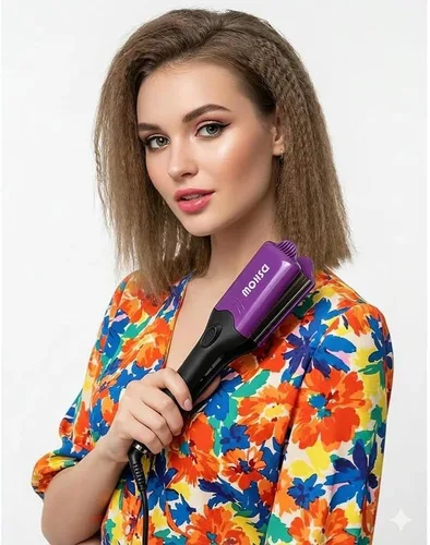 Miniatura 8 de DSHOW Plancha para el cabello con 4 placas intercambiables, plancha rizador de cabello para dar volumen y estilo esponjoso, con 5 ajustes de Púrpura