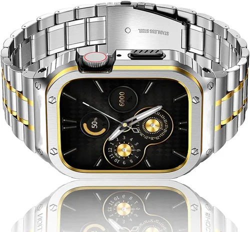 Miniatura 9 de HASLFM - Correa de reloj de acero inoxidable con funda compatible con Apple Watch Series 6, 5, 4, SE3/2/1 (1.732 pulgadas), serie 3, 2, 1