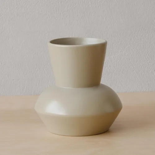 Florero de cerámica de boca ancha, decoración minimalista para sala de estar (café de coco)