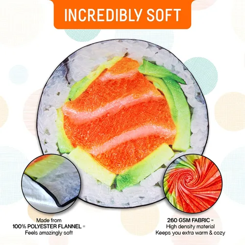 Miniatura 5 de Paquete de manta de sushi y 2 almohadas: 1 manta gigante de comida de 6 pies, 2 almohadas divertidas para sofá y cama, regalos de sushi para amantes