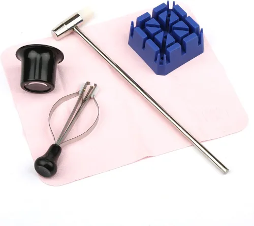 Miniatura 5 de H&S - Kit de herramientas de reparación de relojes, 155 piezas, herramientas para extracción de eslabones y espalda y ajuste de correa, viene en una