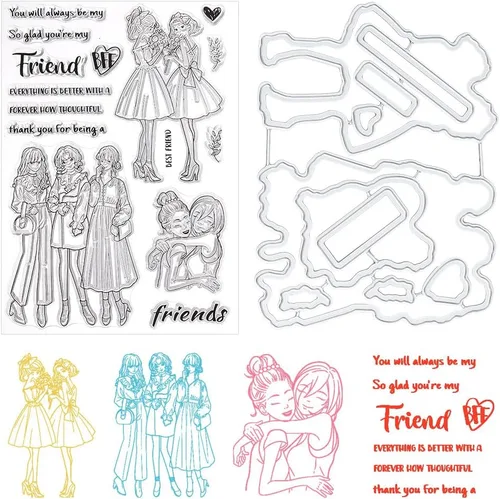 Miniatura 9 de INFUNLY Sellos y Troqueles de Mejores Amigas para Hacer Tarjetas Sentimiento Sellos Transparentes DIY Troqueles de Metal Hermosas Amigas Sello