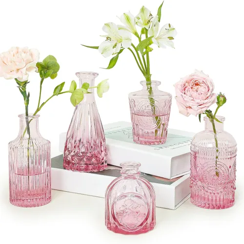 Miniatura 23 de SUPMIND Juego de 12 jarrones de cristal, pequeños jarrones de flores verdes para centros de mesa a granel, mini jarrón vintage para boda, hogar