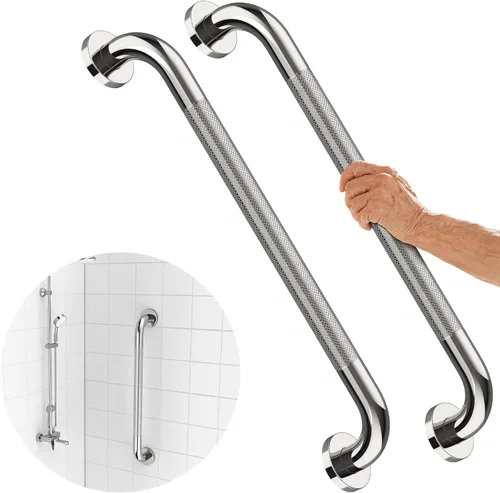 Miniatura 15 de Barra de Agarre Antideslizante Cromada de 16 Pulgadas, iMomwee Paquete de 2 Barras de Agarre de Acero Inoxidable para Baño con Agarre Moleteado