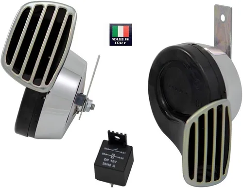 Miniatura 8 de Cromo Twin Trumpet SNAIL de tono alto/bajo de 12 V V electromagnético ruidoso dual reemplazo bocina compacto kit universal completo con soportes
