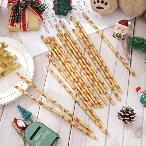 Miniatura 3 de 200 popotes de Navidad para hombre de jengibre, pajitas de papel desechables de Navidad marrones para bebidas y decoraciones de cócteles