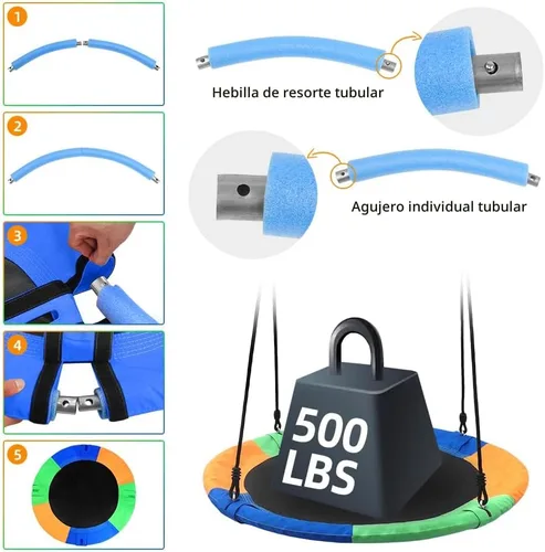 Miniatura 4 de Asiento de columpio de árbol de platillo para niños de 40 pulgadas para exteriores, columpio redondo para niños, resistente, seguro, duradero, fácil