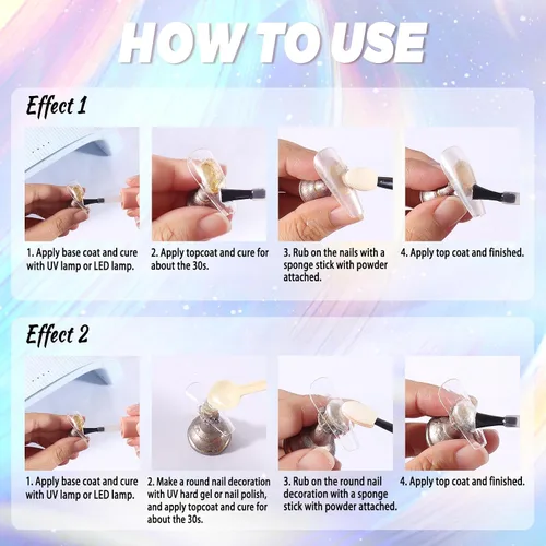 Miniatura 5 de Laza Polvo de Uñas Cromado Camaleón, 8 Colores Uñas Glaseadas Donut Pigmento Metálico con Efecto Espejo, Purpurina para Uñas Aurora Iridiscente Kit